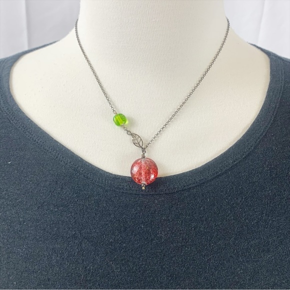 🌿Handmade Glass Bead Necklace with Sterling Silver Clasp-Red&Green🌿 - Picture 1 of 5